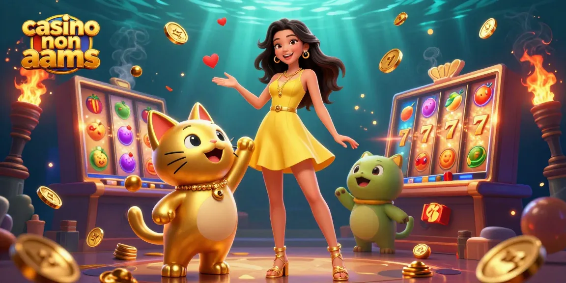 Interagisci con giochi entusiasmanti nei casino non AAMS con una donna sorridente e un mascotte gatto fortunato.
