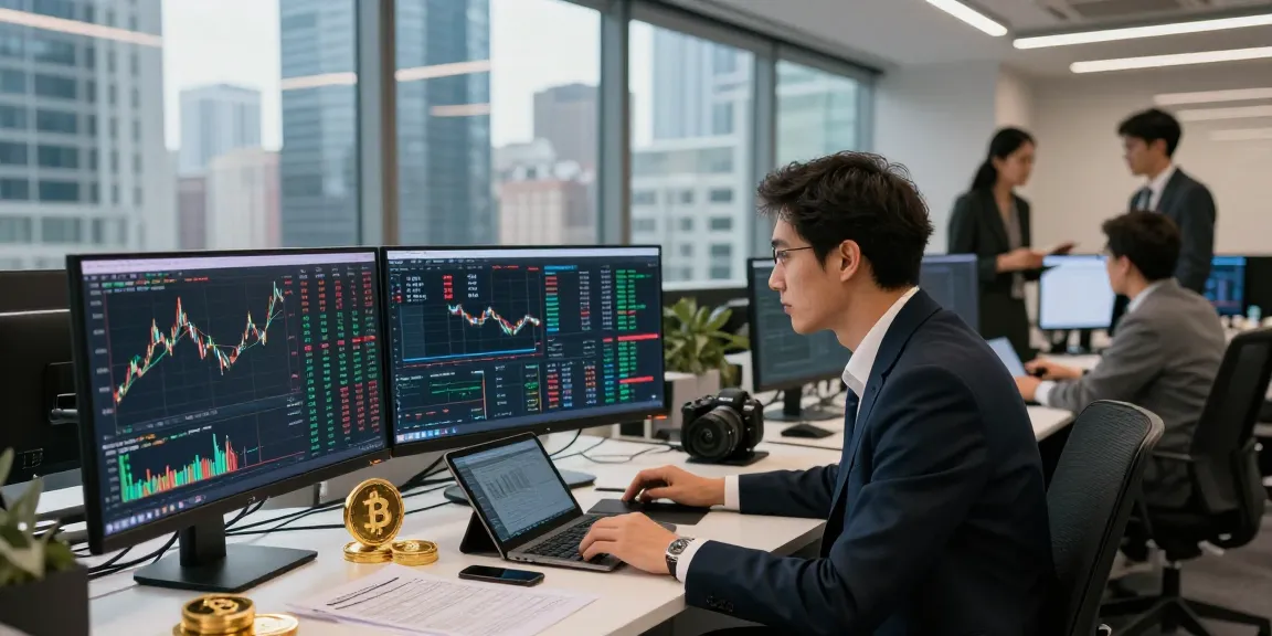 Professional analyzing cryptocurrency trends at an urban exchange office, highlighting https://crypto-reviews.ru/okx-v-kazahstane/ for 2026.