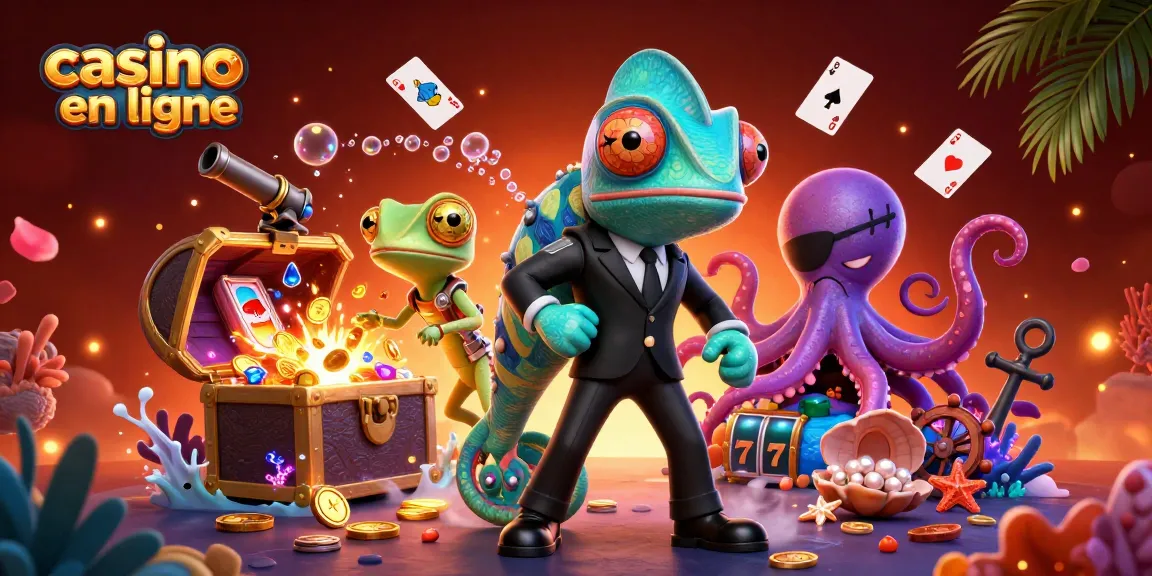 Jouez à des jeux passionnants au casino en ligne avec une illustration colorée mettant en scène des personnages au milieu d'éléments de jeu dynamiques.