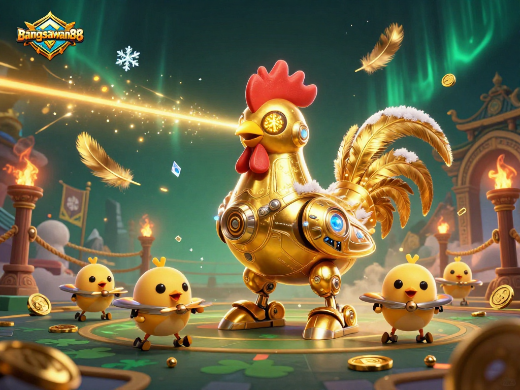 Engage in thrilling gameplay with bangsawan88, featuring an exciting golden rooster robot and dynamic characters.