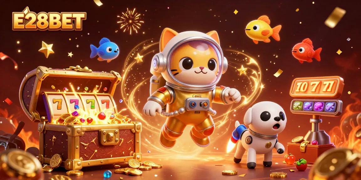 E28BET delivers excitement with animated gaming scenes featuring treasures and vibrant symbols.