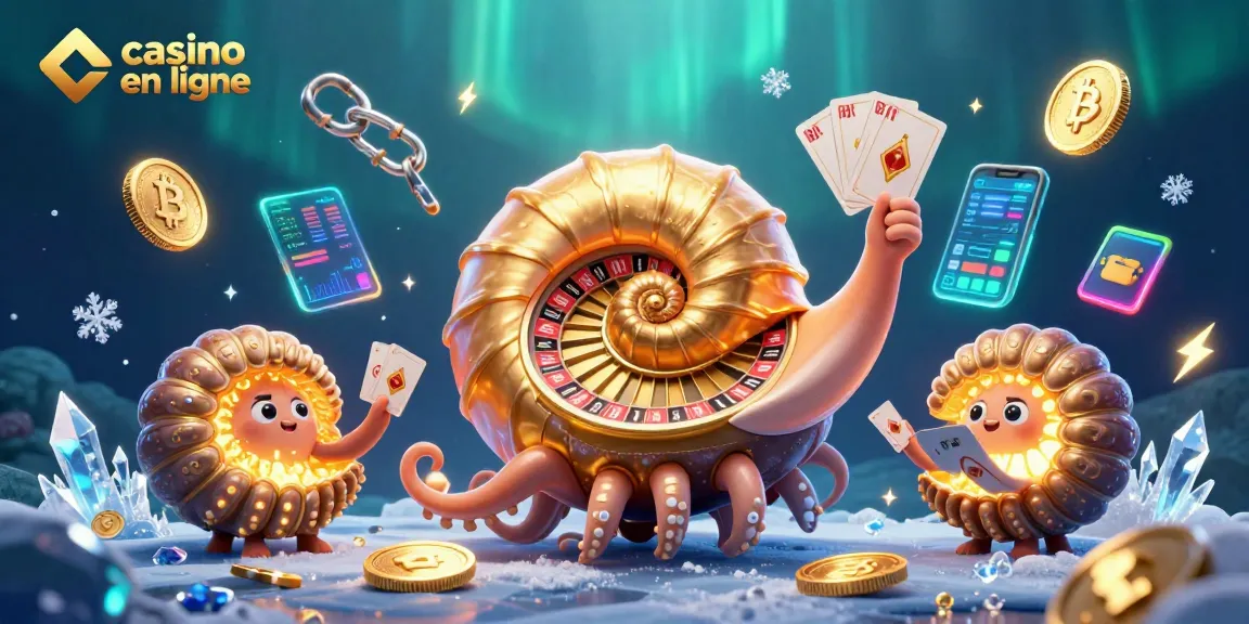 Plongez dans le monde du casino en ligne avec une illustration vibrante d'une nautilus géante comme roulette.