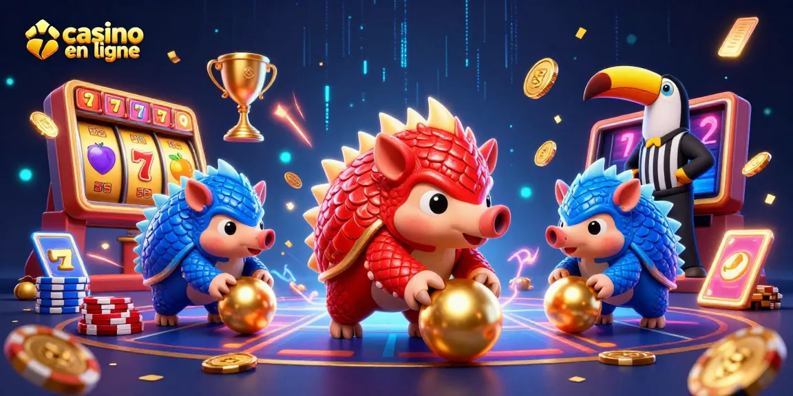 Jeu captivant dans un casino en ligne avec des pangolins et des éléments de machines à sous.