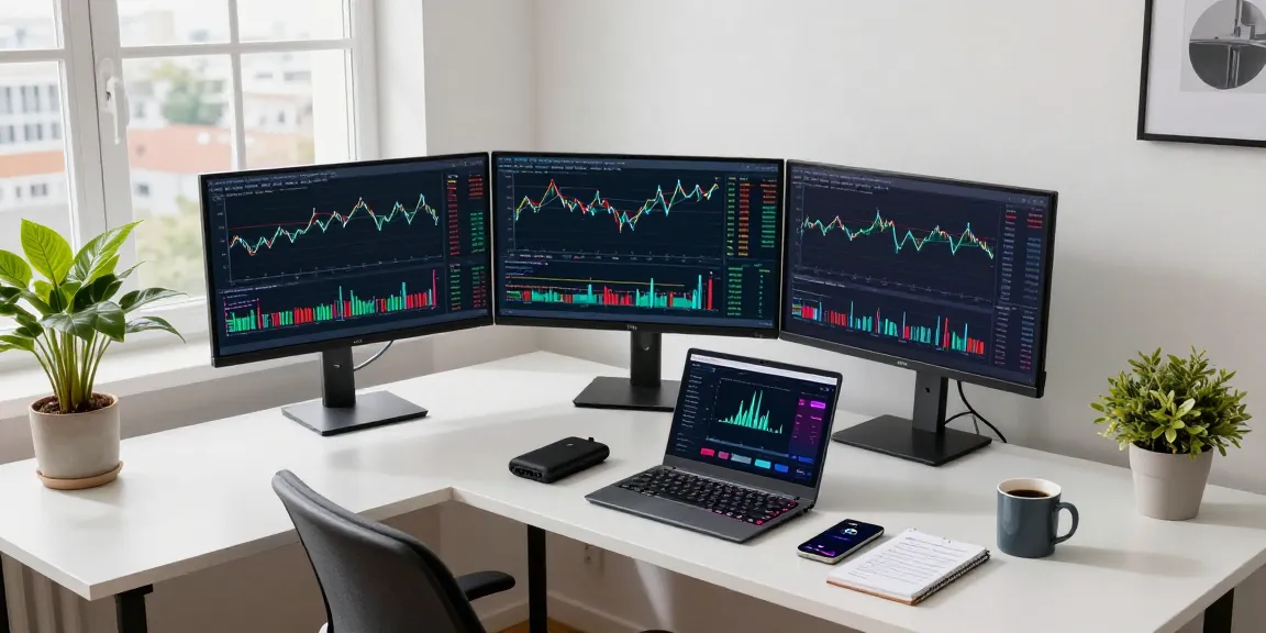 money6x.com make money online through Bitcoin trading in a modern home office with monitors and DeFi dashboards