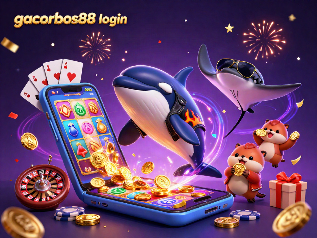 Experience gacorbos88 login as colorful slot games and golden coins animate with lively sea creatures.