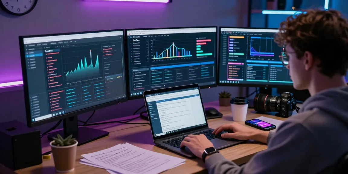 Researcher analyzing the Best Darknet Markets 2026 on multiple monitors, showcasing market data and insights for informed decision-making.