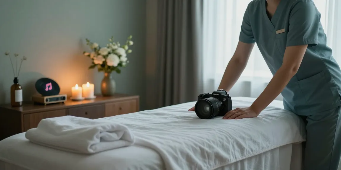 안양출장마사지 relaxing environment with a therapist preparing calming massage room