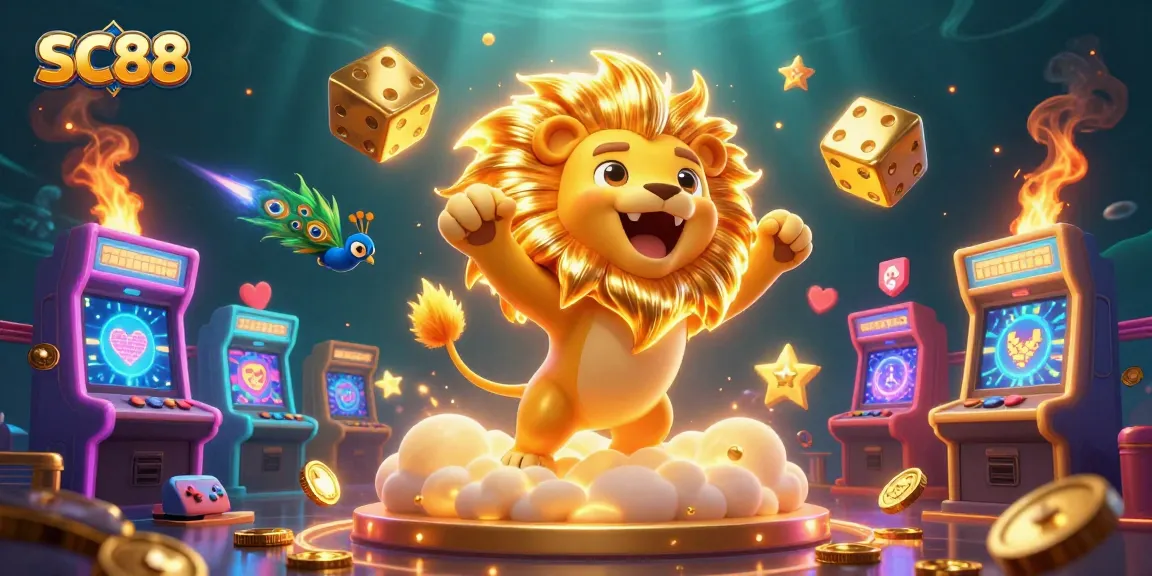 Experience excitement at SC88 Casino with vibrant gaming elements and a dynamic illustration.