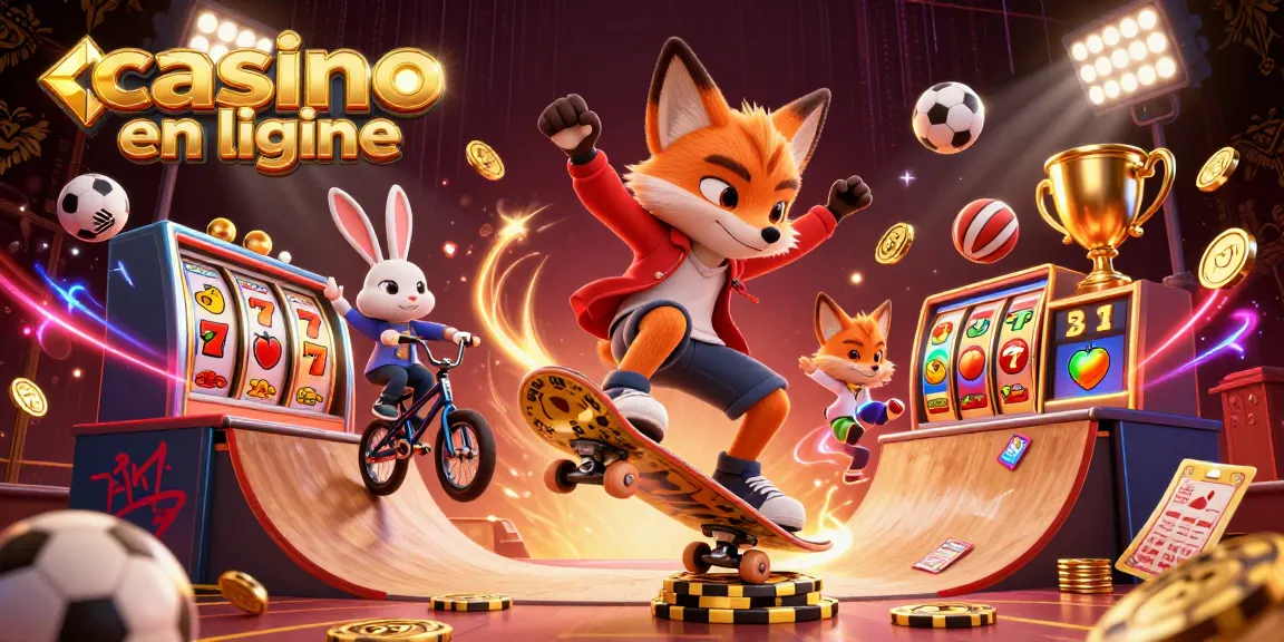 Découvrez l'excitation des casinos en ligne avec un athlète renard en 3D et des éléments de jeu dynamiques mettant en avant le plaisir.