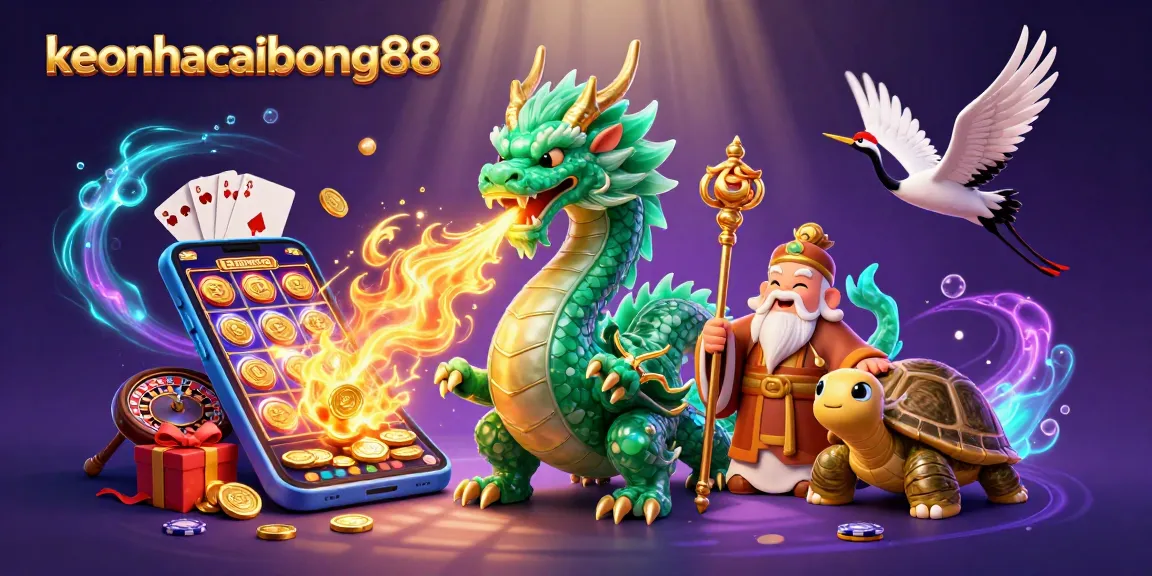 Engage with keonhacaibong88's dynamic gambling scene featuring a jade dragon and casino elements.