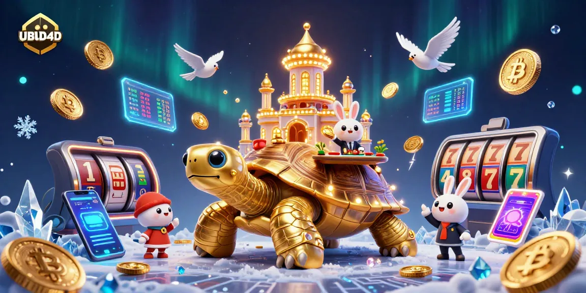 Engage with UBUD4D's vibrant casino scene featuring a golden tortoise and dynamic gaming elements.
