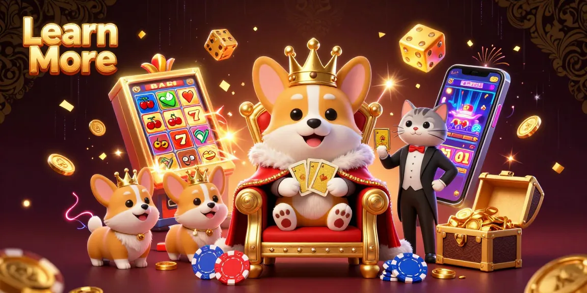 Learn More as the royal corgi rules this vibrant casino scene filled with shining jackpots and gaming excitement.