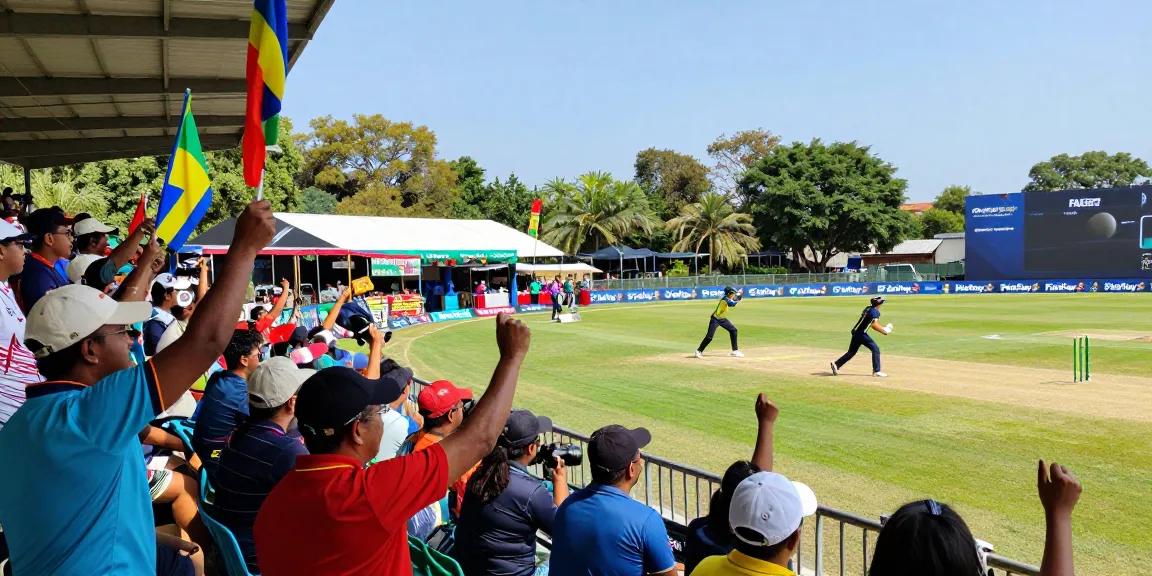 Exciting cricket match with fans and players, showcasing Fairplay24 betting opportunities.