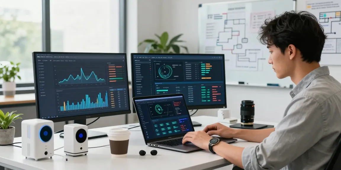 Analyzing What is IoT data in a modern office with tech devices and analytics