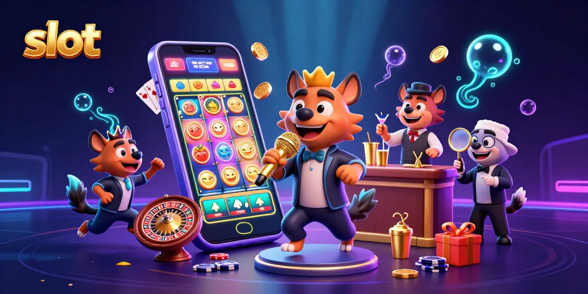 Slot yang menggairahkan dengan hyena kartun di klub kasino, seniman 3D entertainment.