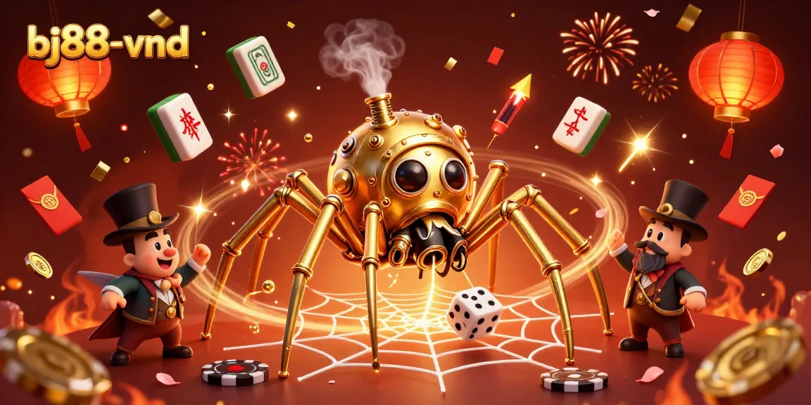 Engaging 3D illustration showcasing bj88-vnd with playful steampunk characters amidst casino elements.