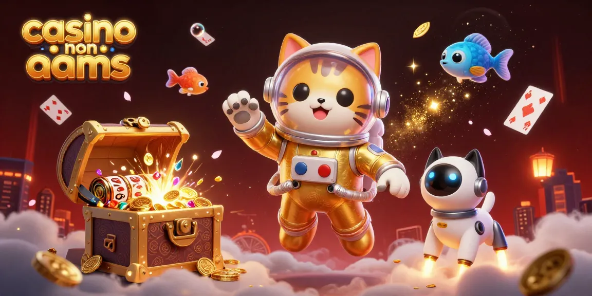 Scopri l'emozione dei casino non aams con questa vibrante illustrazione digitale che presenta un gatto astronauta e tesori.