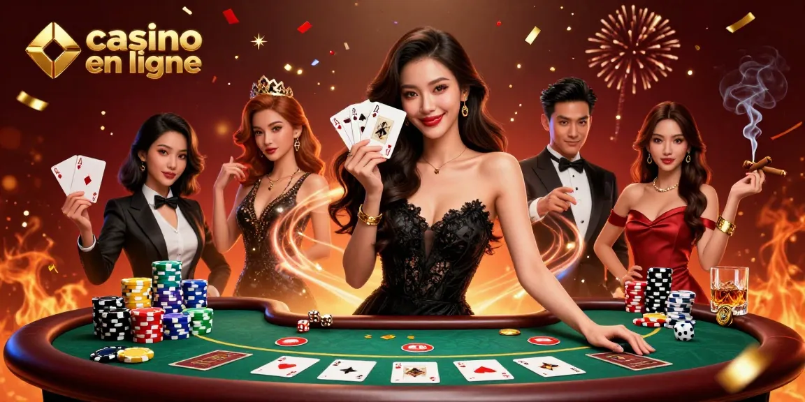 Découvrez le luxe avec notre illustration de casino en ligne mettant en avant un croupier élégant et des cartes.