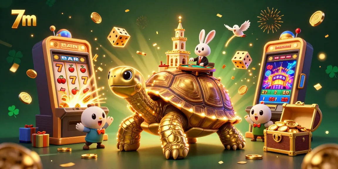 Engage in thrilling 7m gambling action with a vibrant casino scene, showcasing lively characters and winning elements.