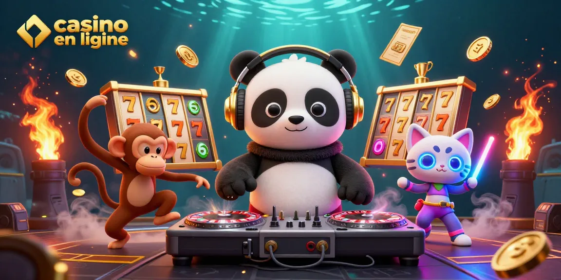 Les aventures excitantes d'un panda DJ dans un casino en ligne, entouré de gains et de jeux.