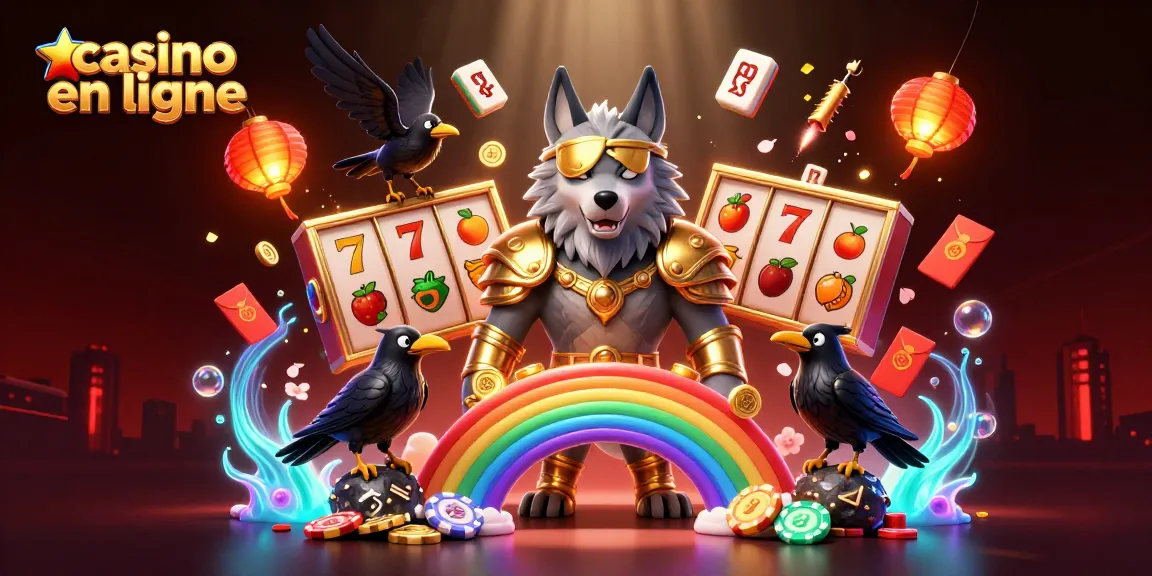 Jouez au casino en ligne avec l'Odin loup et ses corbeaux sur un pont en jetons.
