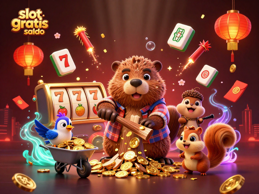 Experience slot gratis saldo with fun and engaging characters collecting virtual coins in a vibrant casino scene.
