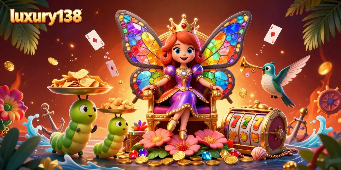 Experience thrilling wins with luxury138 in this vibrant 3D casino illustration featuring exciting game elements.