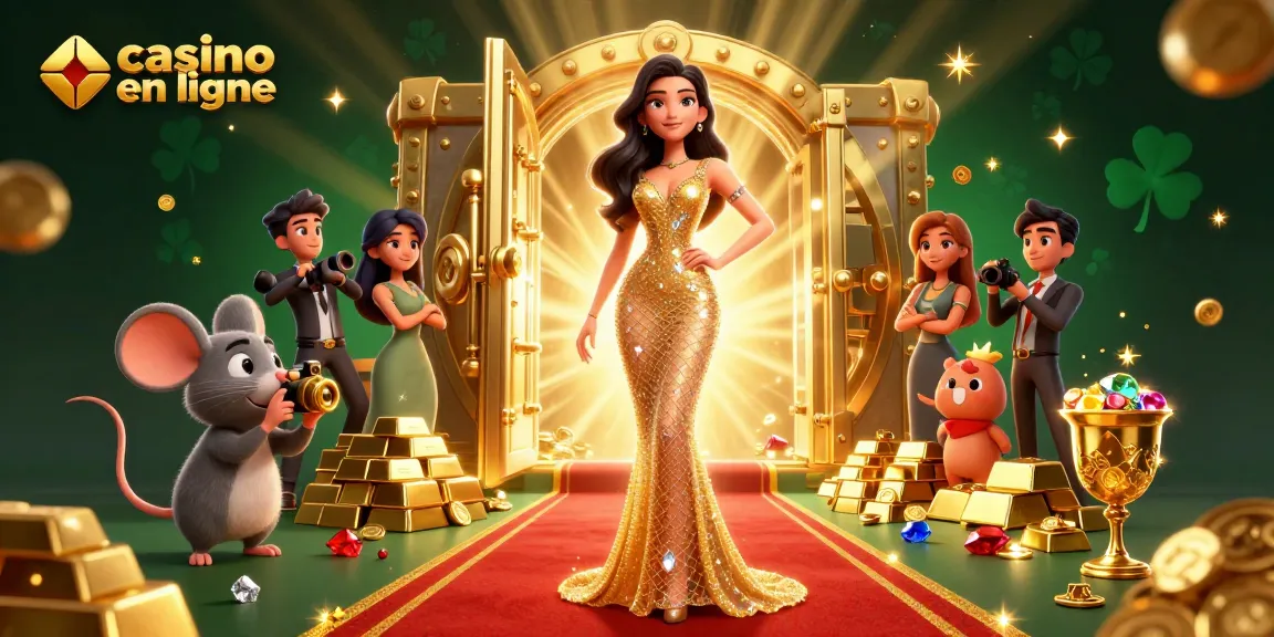 Vivez l'excitation du casino en ligne avec des jeux palpitants et des trésors dorés dans cette scène vibrante.