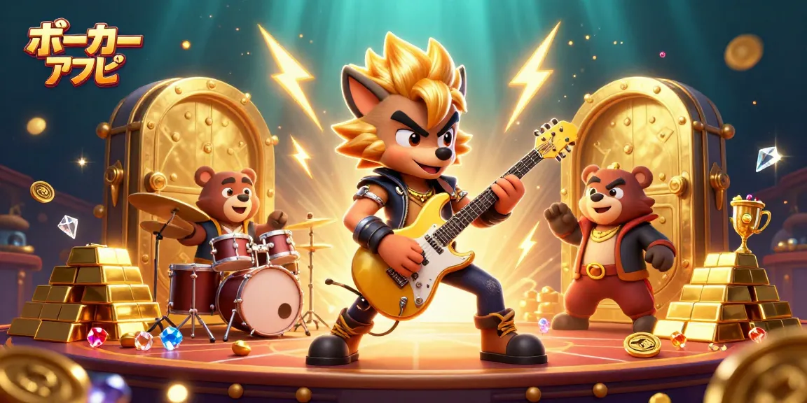 ポーカー アプリでキャラクターたちが賑やかなカジノシーンを演出し、華やかな賞金の魅力を伝えます。