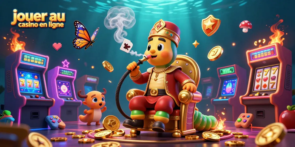 Jouer au casino en ligne avec un maître narguilé et des machines d'arcade colorées.