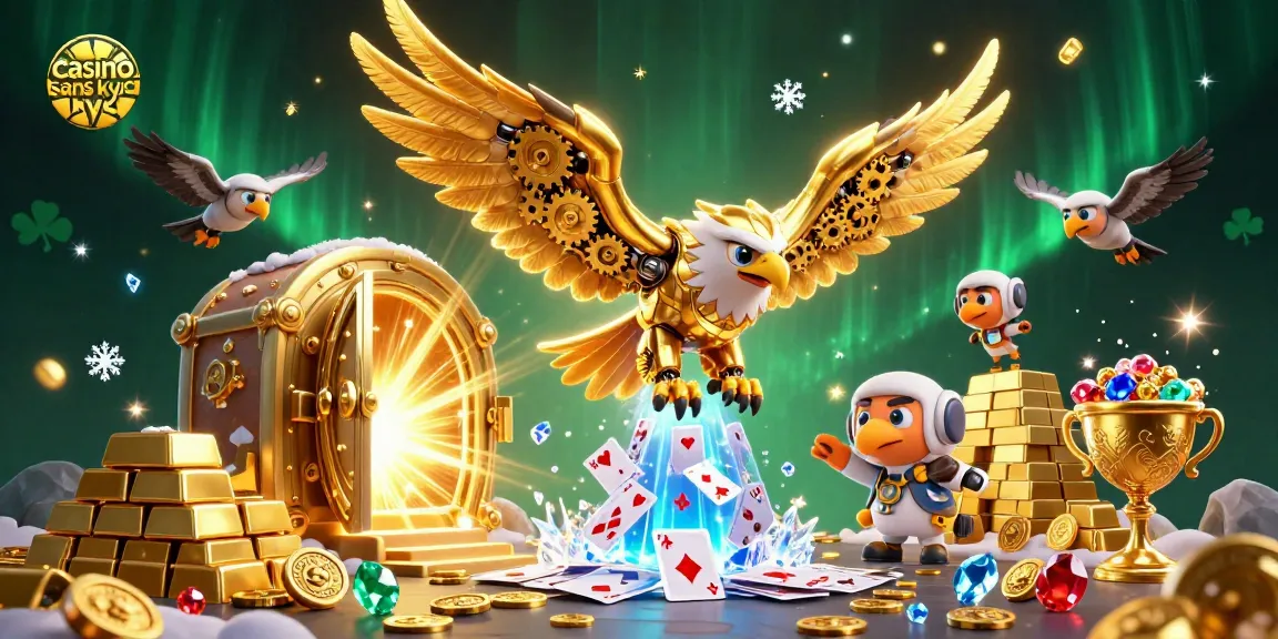 Jeu passionnant au casino sans kyc avec des cartes holographiques et un aigle cybernétique.
