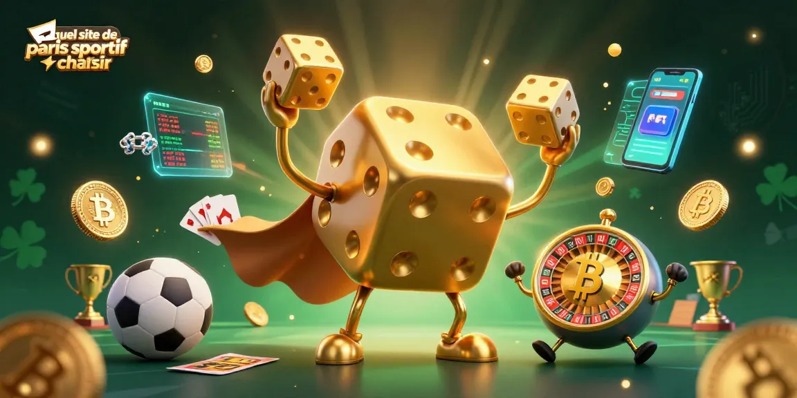 Quel site de paris sportif choisir avec une illustration dynamique des paris sportifs et des éléments de casino.