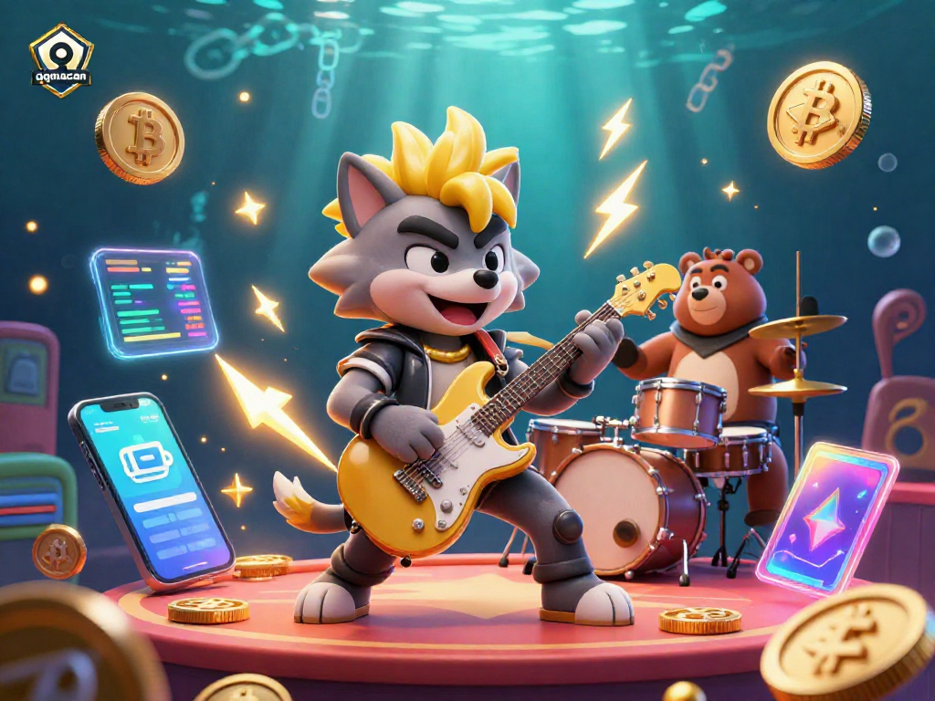 Experience thrilling action with qqmacan featuring a wolf rock star and bear drummer in a vibrant casino scene.