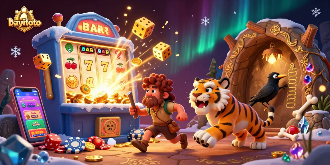 Experience the excitement of bayitoto with jackpot slots and casino action in a vibrant 3D illustration.