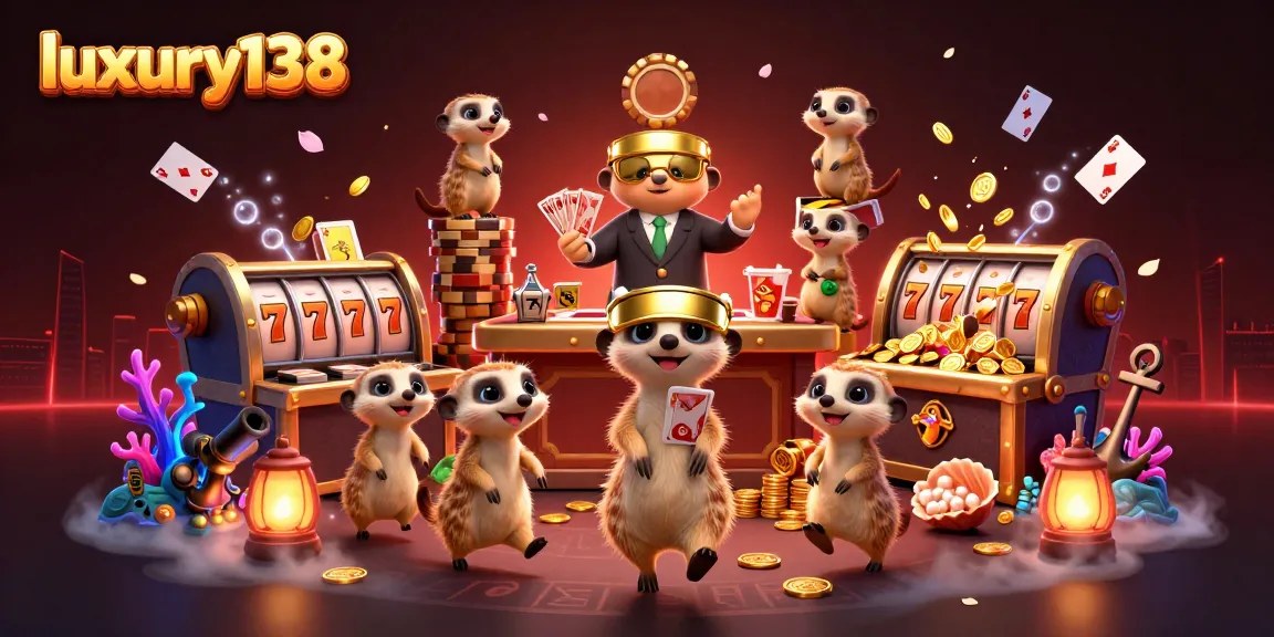 Experience exhilarating gameplay at luxury138 with animated meerkats running the casino, highlighting fun and excitement.