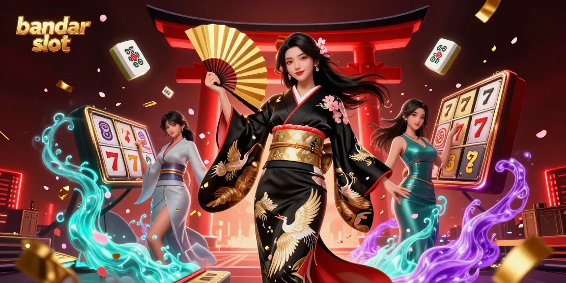 Experience the thrill of bandar slot with a charismatic Asian woman in a vibrant casino scene filled with luck.
