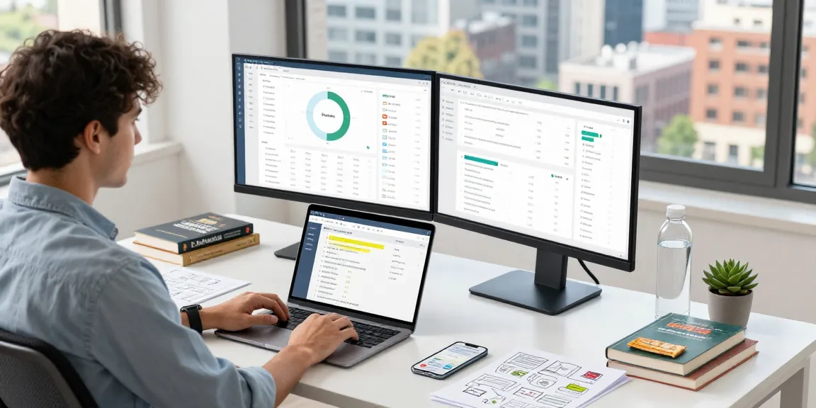 Digital marketing workspace showcasing Homge page links for boost strategy with analytics dashboards and social media notifications.