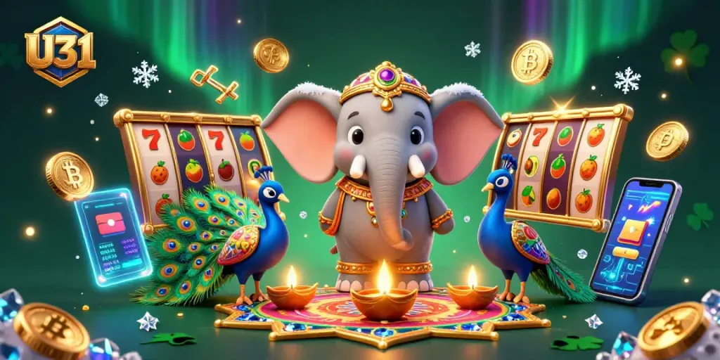 Experience winning moments at U31 with a vibrant 3D scene showcasing online gambling excitement.