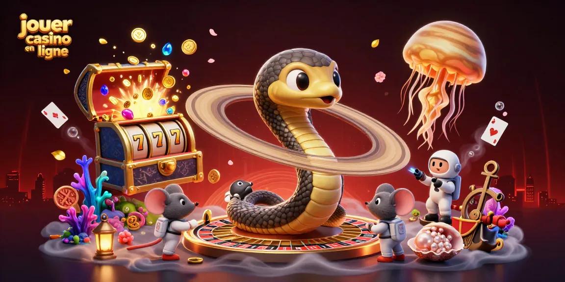 Jouer au casino en ligne avec une illustration 3D d'un serpent Saturne et des souris astronaute