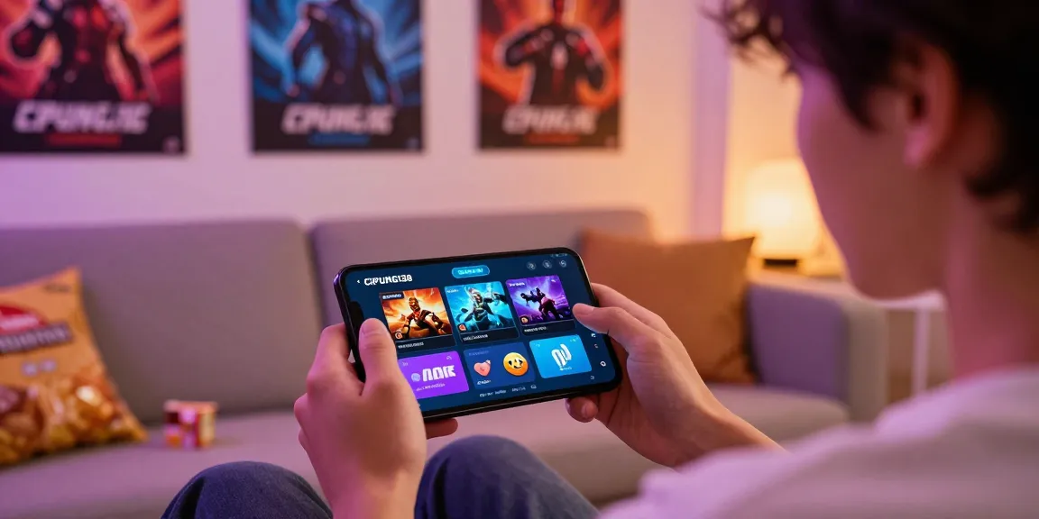 CIPUNG138 aplikasi di tangan gamer muda dengan suasana nyaman dan ceria.
