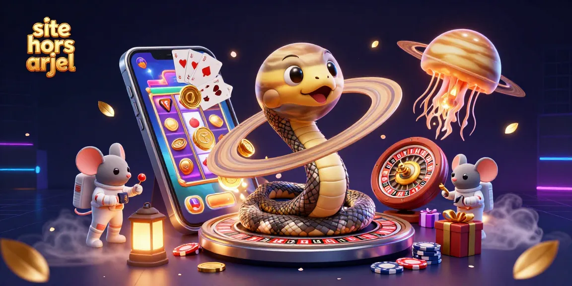 Paris sportif sur le site hors arjel avec un serpent de Saturne et des astronautes pariant dans un casino cosmique.