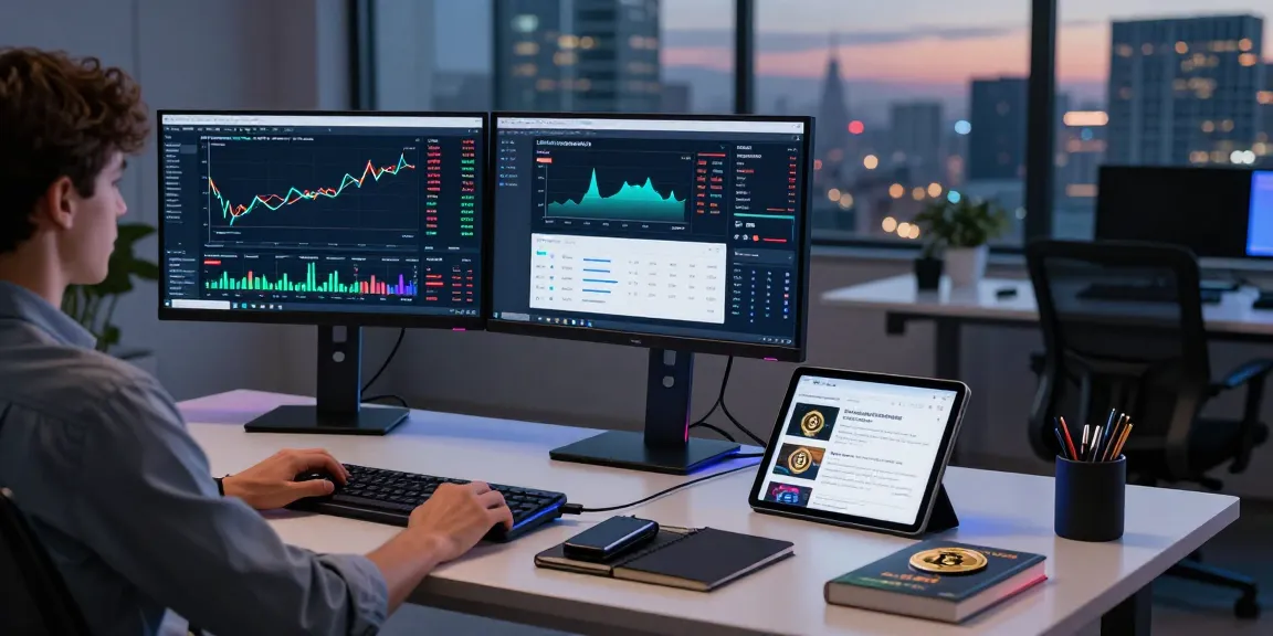 Cricbet99 trading setup with cryptocurrency charts, DeFi app, and secure hardware wallet highlighting innovative crypto practices.