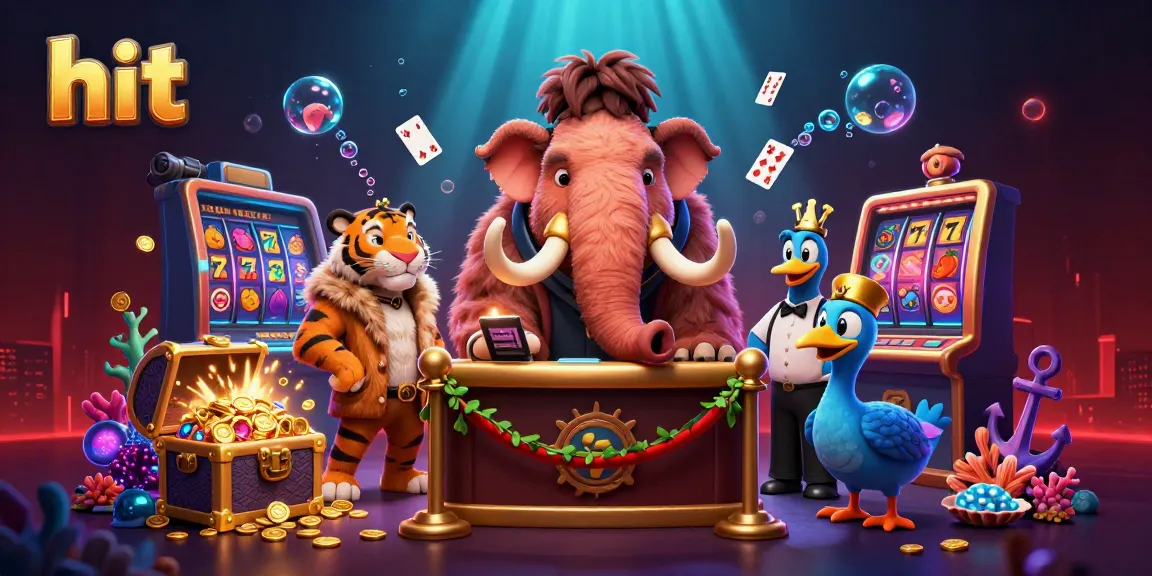 Hit casino scene with a woolly mammoth bouncer and slot symbols creating vibrant energy.